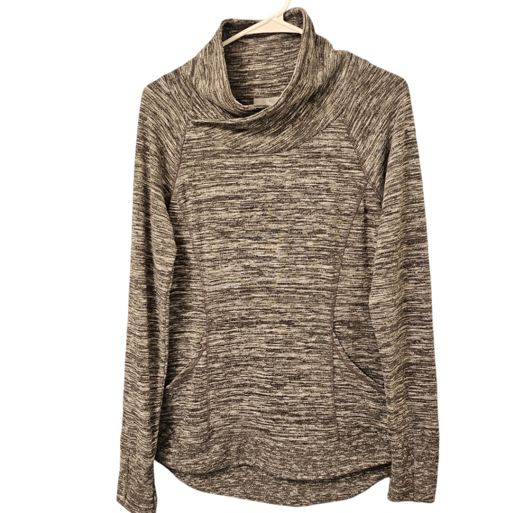 Athleta Gray Heather Funnel Neck Pullover Sweatshirt Thumbholes Size Small